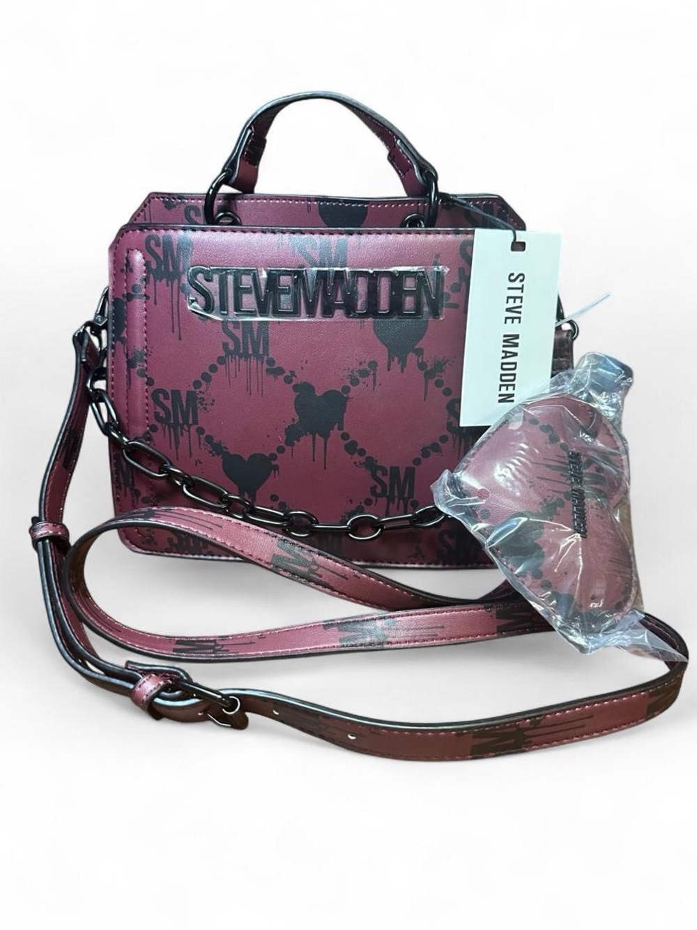 Steve Madden Wine & Black Bleeding Hearts Bevlyn Satchel, Halloween Edition